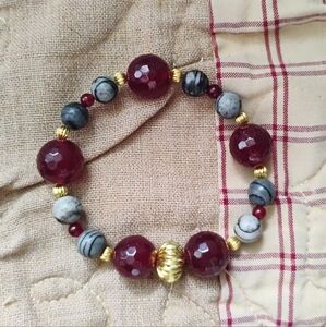 Handmade Picasso Jasper and Ruby Bracelet